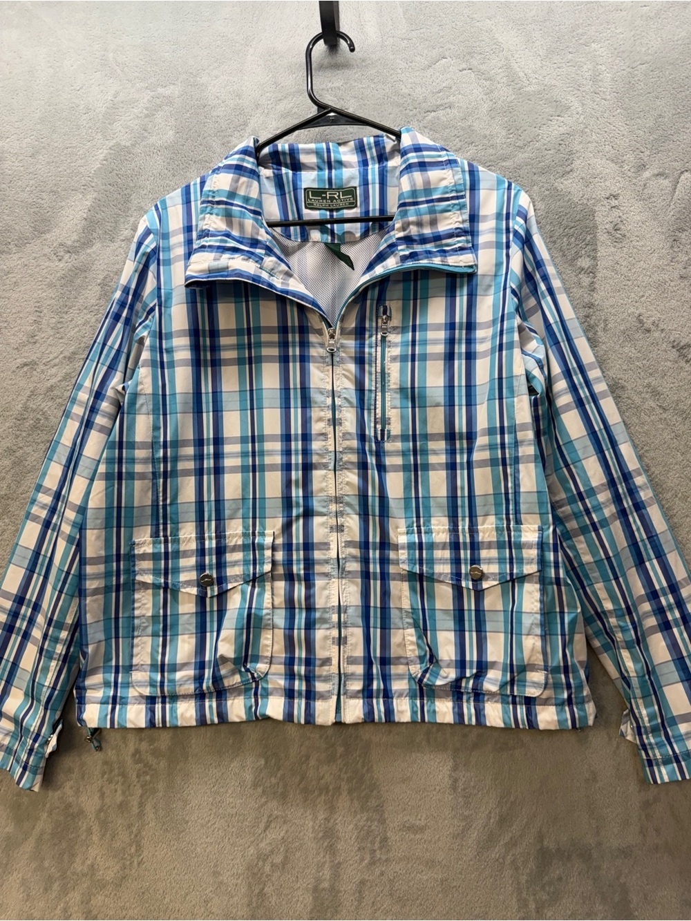 Laurn Ralph Lauren Fall Jacket XL Active Blue Plaid Windbreaker Jacket